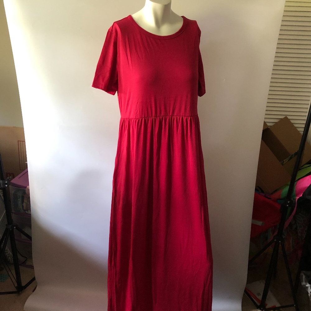 Kidsform Womens Red Scoop Neck Maxi Dress XL